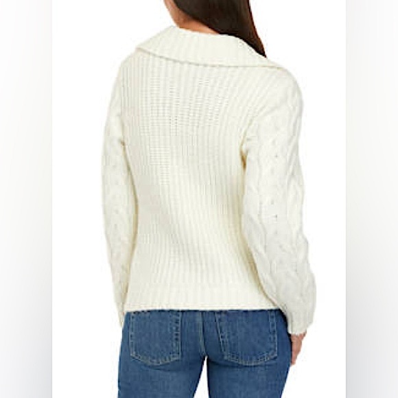 Wonderly Chunky Shawl Collar Cardigan White Cable Knit Sleeve Sweater Sz S - Picture 2 of 12